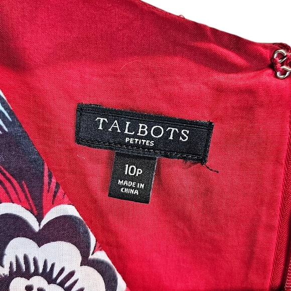 Talbots Red Jacquard Floral Tie Waist Fit & Flare Dress 10P Cotton Preppy Summer - Picture 14 of 16